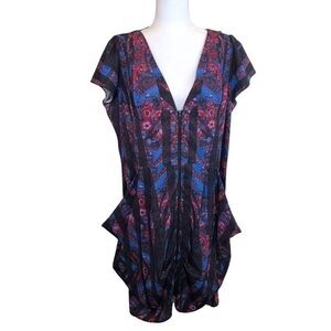 City Chic Floral Blue Red Zip Blouse Dress